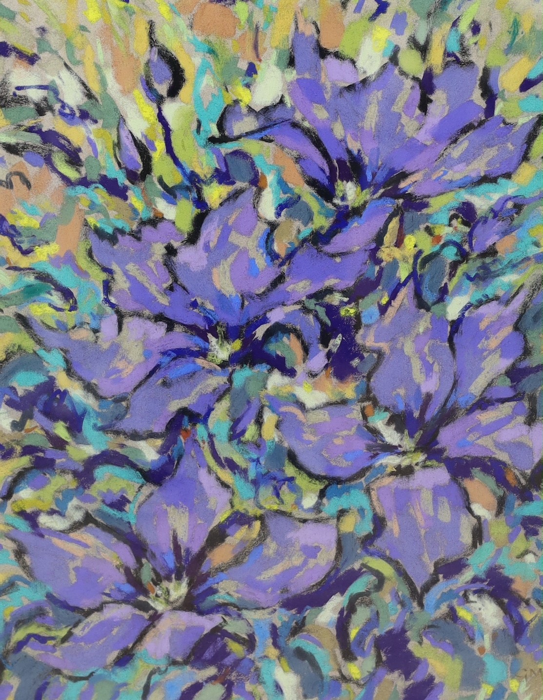 Geoff Marsters, pastel, 'Clematis', initialled and labelled verso, 45 x 36cm